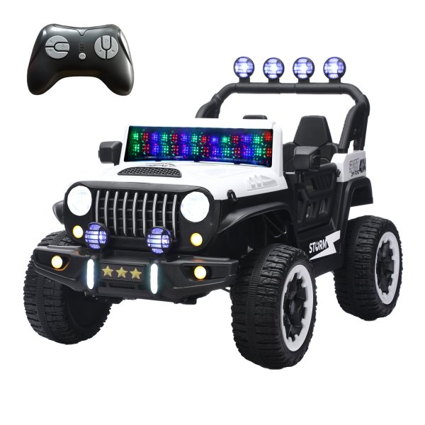 24v Two Seat Kids Ride on Car with 4wd Motor Remote Control and Led Lights - White