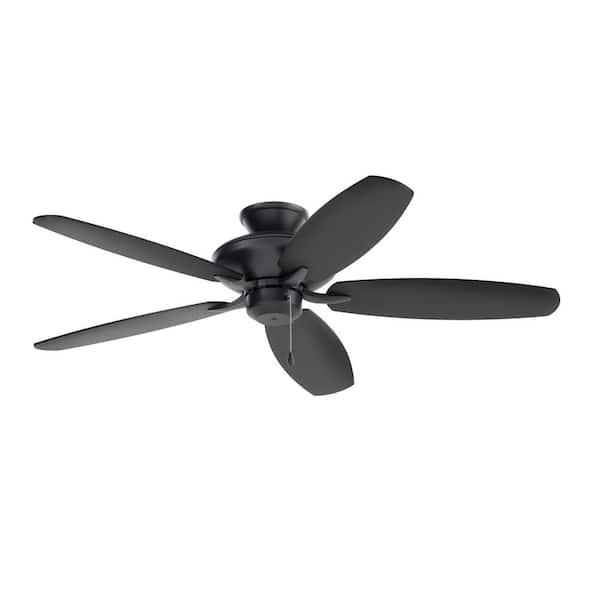 Renew 52 in. Indoor Satin Black Dual Mount Ceiling Fan with Pull Chain for Bedrooms or Living Rooms