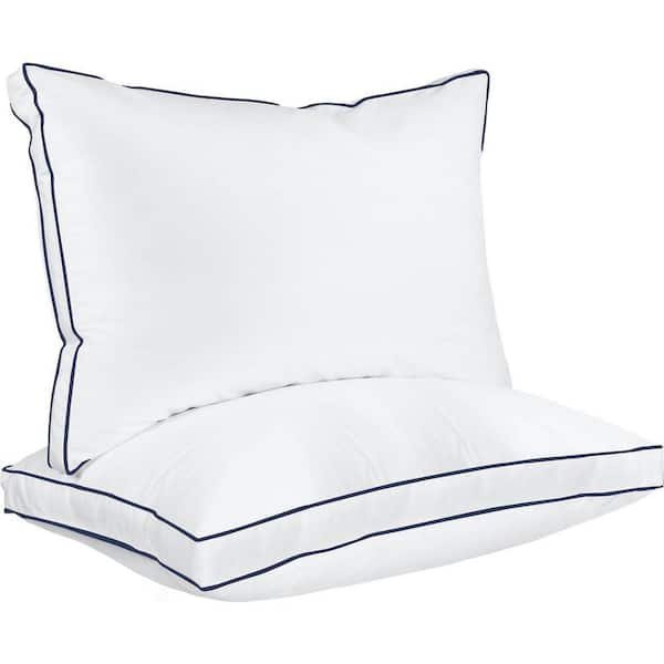 Standard Bed Pillows with Cotton Cover and Soft High Pile Filling - Set of 2 (Navy)