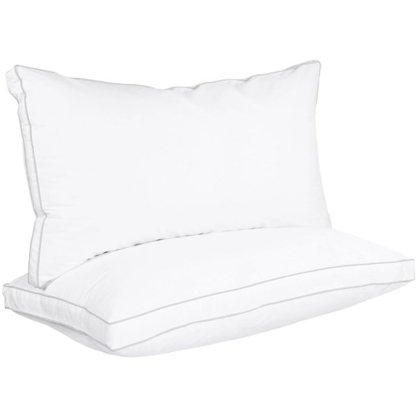 King Bed Pillows with Cotton Cover and Soft High Pile Filling - Set of 2 (Light Grey)