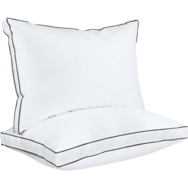 Standard Bed Pillows with Cotton Cover and Soft High Pile Filling - Set of 2 (Dark Grey)