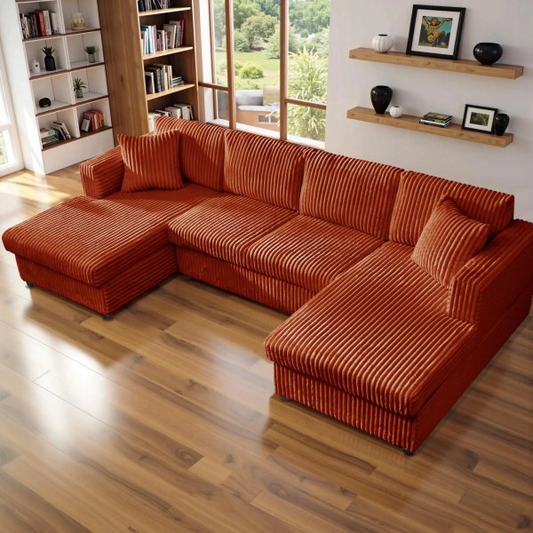 Siena 123"W U-Shaped 4 Seaters sofa (Dark Brown)