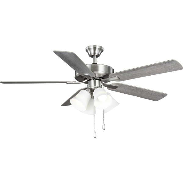 AirPro 52 in. Indoor Brushed Nickel Transitional Ceiling Fan with Grey Weathered Wood Blades Downrod Mount Included