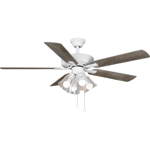 AirPro 52 in. Indoor White Transitional Ceiling Fan with Antique Wood Finish Blades Downrod Mount Included