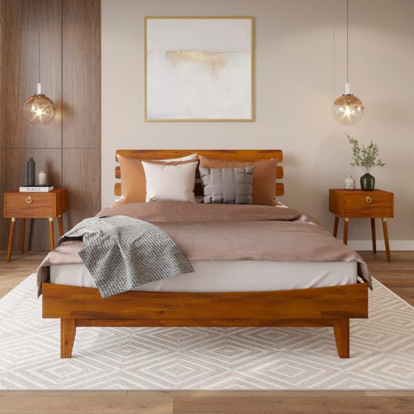Bme 15“ Caden Hight-Quality Platform Bed Frame with headboard & Solid Acacia Wood- Queen size