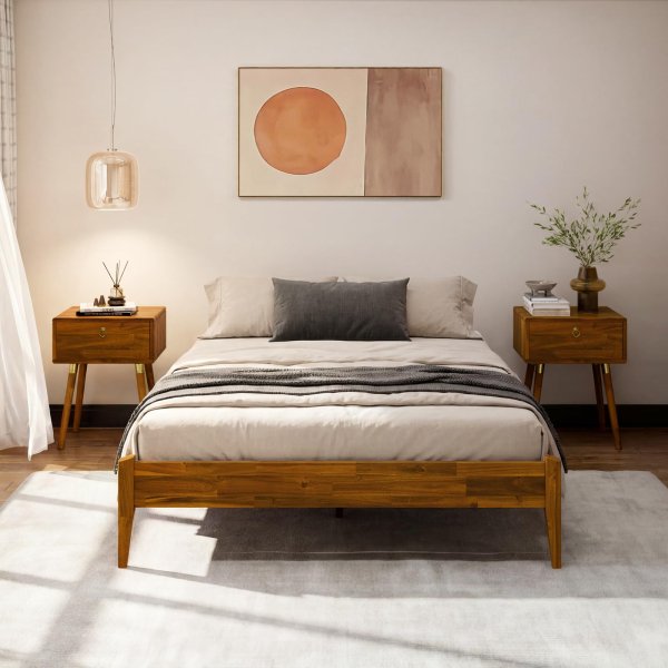 Bme Dinkee 15" Wooden Bed Framewith Japanese Joinery- Queen size