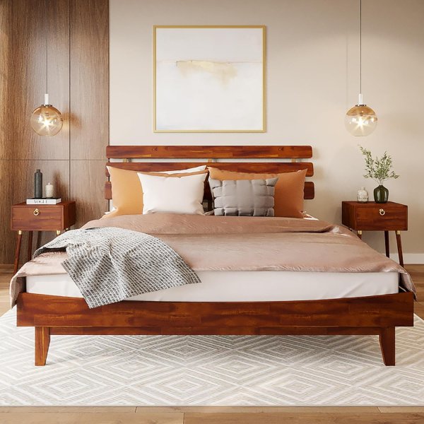 Bme Caden 15" Deluxe Bed Framewith Adjustable Headboard & solid Acacia Wood- King size