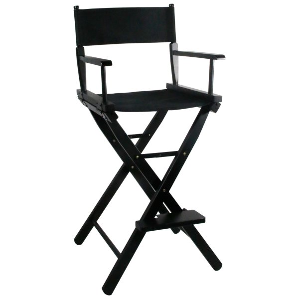 30 Inch Directors Chairs Foldable, Folding Makeup Artist Chair with Portable Footrest - Solid Hardwood Frame, Black