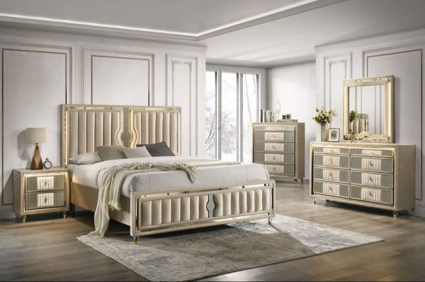 Venetian 4PC: PLATFORM BED, DRESSER, MIRROR, NIGHTSTAND