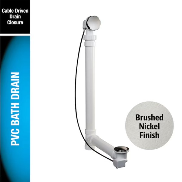 Keeney 1-1/2-in Brushed nickel White/Brushed nickel Cable drive Drain with PVC Pipe Included