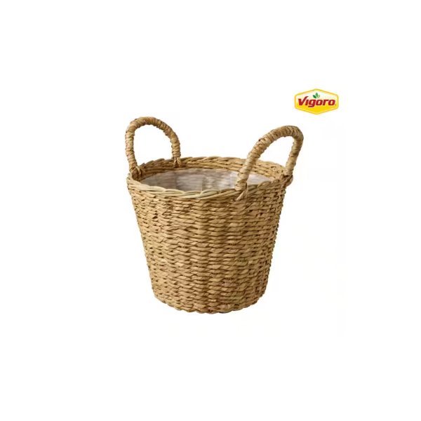 Vigoro 12.5 in. Agnes Medium Brown Lampakanay Seagrass Basket Planter (12.5 in. D x 13.8 in. H) with attached liner
