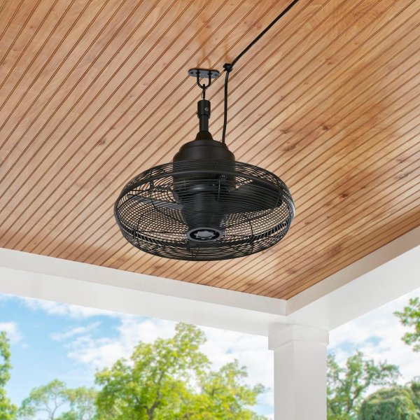 Conyer 20 in. Indoor/Wet Outdoor 3-Speed Anywhere Fan Matte Black with Convenient Hanging Hook