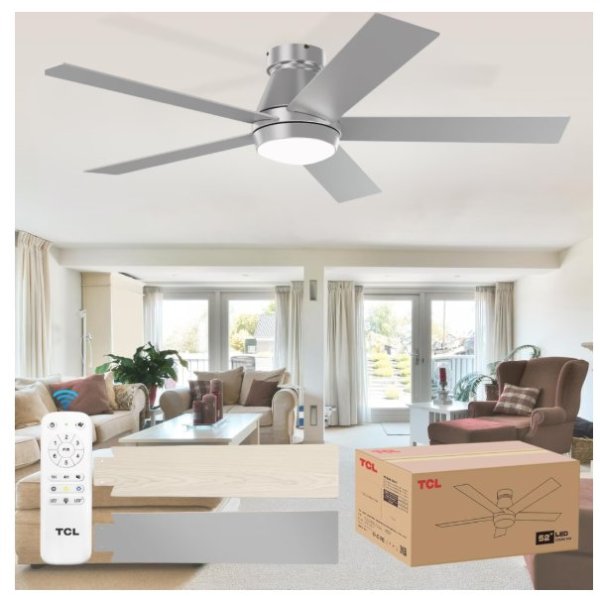 TCL 52" Silver Flush Mount Ceiling Fan with Lights