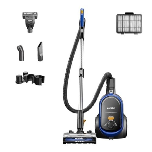 Eureka Bagless Canister Pet Friendly Vacuum Cleaner for Home with 2 Motors, Retractable Cord, and 4 Cleaning Tools, NEN186BL, Blue
