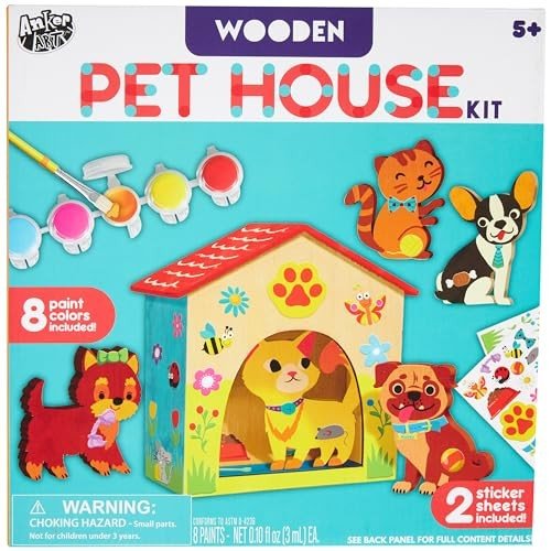 Anker Play 450458/DOM Wooden Pet House Craft and Paint Set for Kids, Multicolor, 18 Pieces