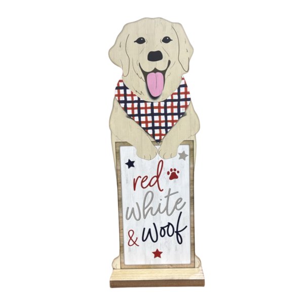 32 in. Red, White, & Woof Dog Outdoor Porch Sign
