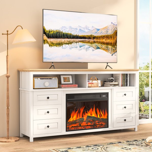 60 " Fireplace TV Stand -White - ADB-021